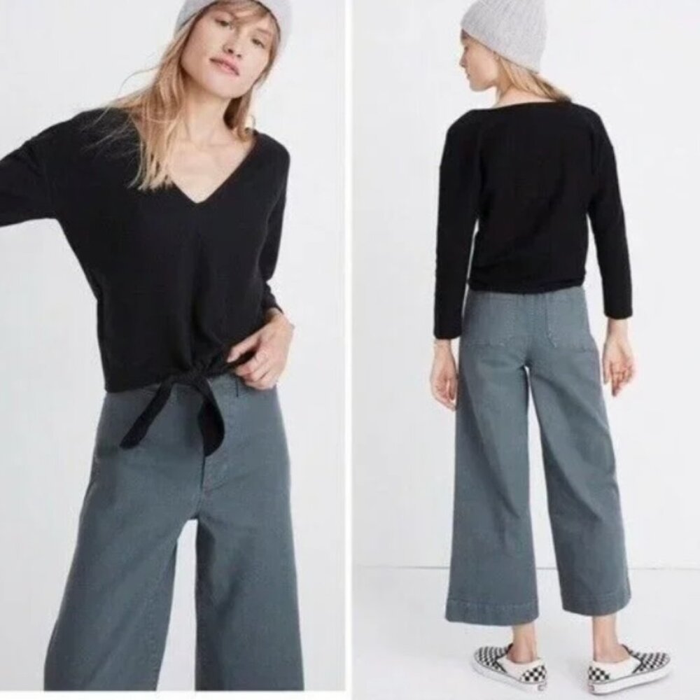 Texture & Thread Madewell Black Ribbed XS Long-sleeved Top with Tie